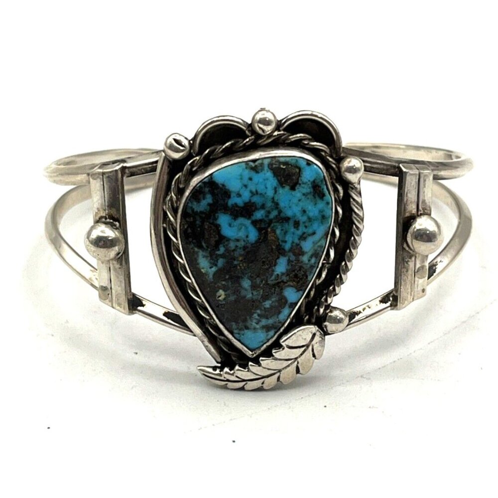 Vintage Navajo Native American Sterling Turquoise Cuff Bracelet 6.5"-6.75"